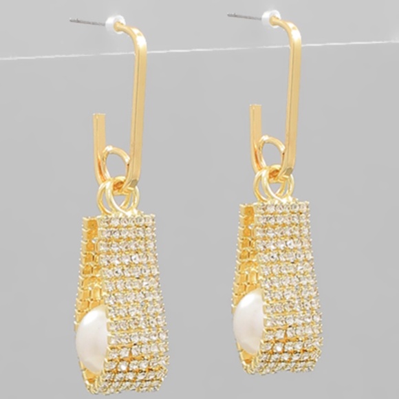 Pearl Covered Mesh Link Earrings - Picture 1 of 2